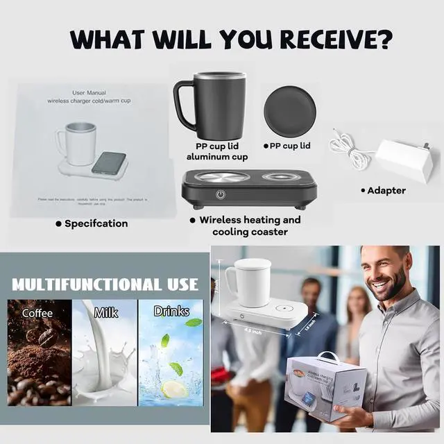 Alt view image 4 of 7 - Warmer and Refrigeration Smart Mug, 3-in-1 Smart Cooler Cups, Up to 130 Or Down to 40 Coffee Cup, Self Heating Coffee Mug, for Office, Travel, HouseholdBlack,