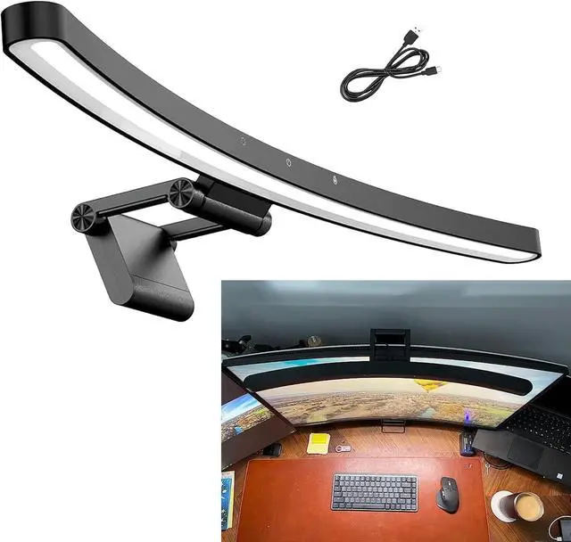 Main image of Universal Curved Monitor Light - Adjustable Clip for 27"-49" Screens, USB-C Powered, Works with PC/TV/PS5, 10 Brightness Levels