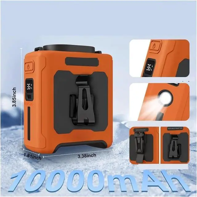 Alt view image 3 of 4 - 10000mAh Portable Outdoor Waist Fan Hanging Neck Strong Wind With Power Bank Lighting Sports Outdoor Working(DARK GRAY)