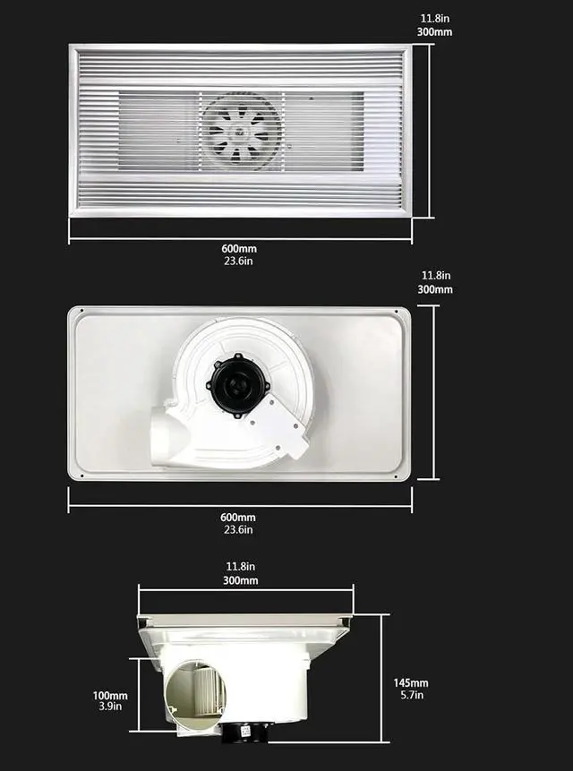 Alt view image 3 of 6 - Ventilation Fan Integrated Ceiling Ventilation Fan 30×60CM High-Power Exhaust Fan for Kitchen Bathroom Rectangular Powerful Aluminum Alloy Ventilation Fan, 60W ventilating Fan(Color:Silver)