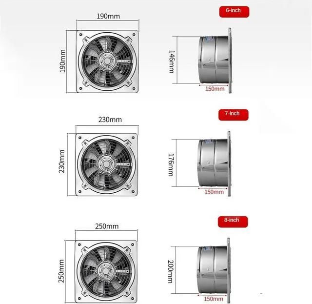 Alt view image 4 of 7 - Ventilation Fan 6''7''8'' Booster Fan Extractor Exhaust Fan Ventilation Pipe Fan for Bathroom Toilet Kitchen Wall Window Stainless Steel Ventilation Fan ventilating Fan(Color:6inch),