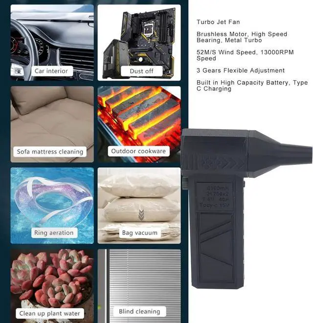 Alt view image 2 of 7 - AMAKO Super High Speed Fan:13000Rpm Variable Speed with Stepless Speed Control,Built in Battery,Turbo High Speed Blower for Car,Keyboard and Industrial Dust Cleaning