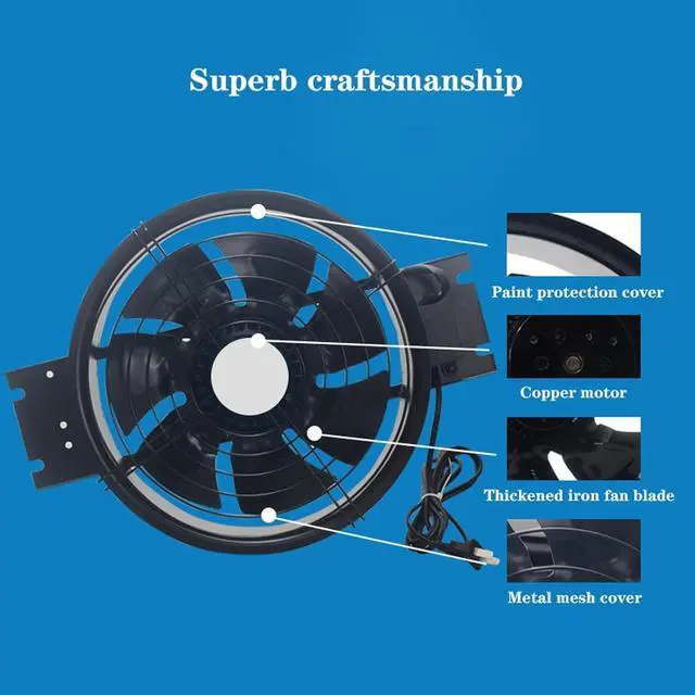 Alt view image 4 of 6 - Ventilation Fan Outer Rotor Axial Fan Exhaust Fan Kitchen Ventilation Fan Oil Fume Exhaust Fan with 7 Fan Blade Powerful Exhaust Fan with Plug, Low Noise ventilating Fan(Color:12 Inch)
