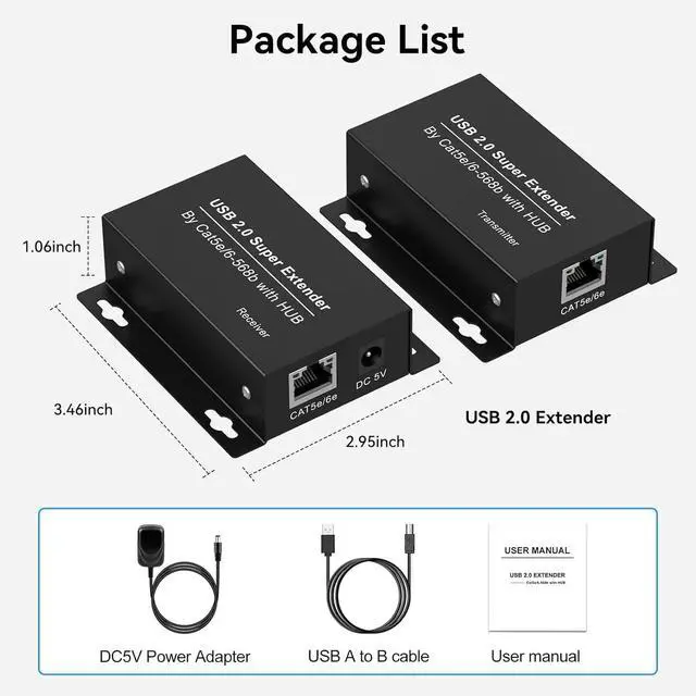 Alt view image 7 of 7 - USB Extender Over Ethernet USB 2.0 HUB RJ45 Cat5e/6, 196ft/60m, up to 480Mbps Transfer Rate No Driver Required Supports POC Power Supply, Supports Connecting Keyboard Mouse U Disk Printer etc.