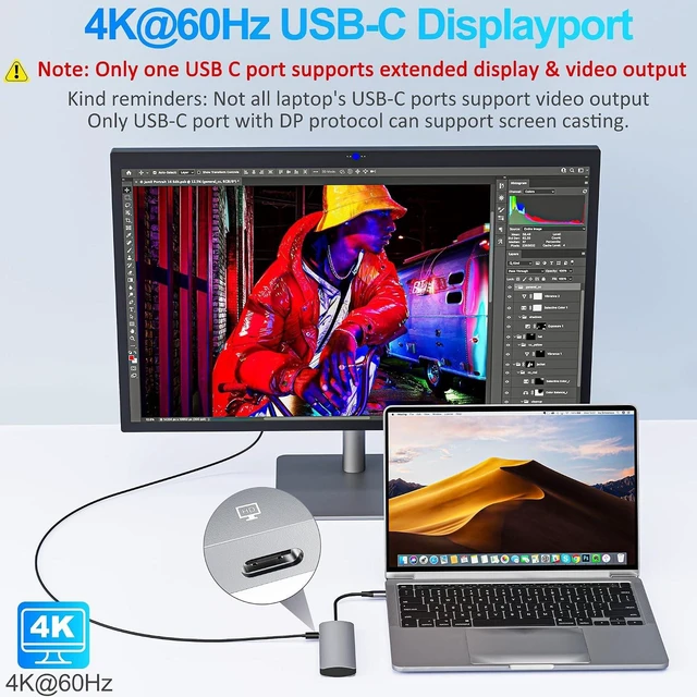 Alt view image 3 of 7 - USB C Hub 10Gbps, USB C Splitter with 4K@60Hz Video Display, 100W Power Delivery Charging, USB4 Hub Multiport Adapter with 10Gbps Data Transfer for MacBook Pro/Air, iPad Pro, Mac mini and More