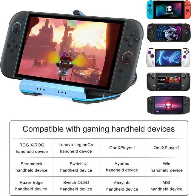 Alt view image 2 of 7 - 10-in-1 USB C Gaming Docking Station for Switch 2 / Steam Deck OLED/ROG Ally X/Legion Go, M.2 NVMe SSD Enclosure Hub with 4K@60Hz HDMI, 100W PD, Dual Cooling Fans, Gigabit Ethernet, USB 3.0/SD/TF