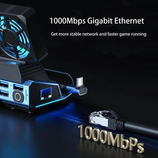 Alt view image 6 of 7 - 10-in-1 USB C Gaming Docking Station for Switch 2 / Steam Deck OLED/ROG Ally X/Legion Go, M.2 NVMe SSD Enclosure Hub with 4K@60Hz HDMI, 100W PD, Dual Cooling Fans, Gigabit Ethernet, USB 3.0/SD/TF