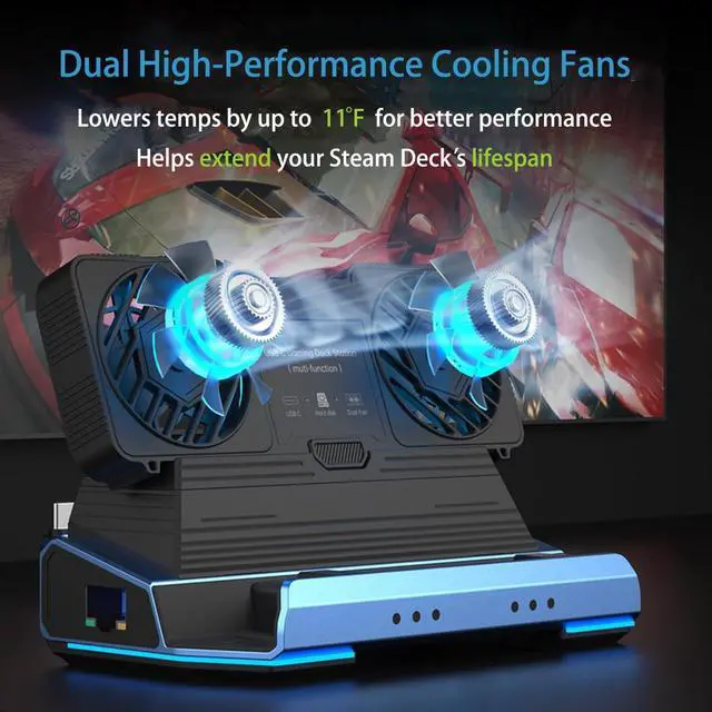 Alt view image 7 of 7 - 10-in-1 USB C Gaming Docking Station for Switch 2 / Steam Deck OLED/ROG Ally X/Legion Go, M.2 NVMe SSD Enclosure Hub with 4K@60Hz HDMI, 100W PD, Dual Cooling Fans, Gigabit Ethernet, USB 3.0/SD/TF