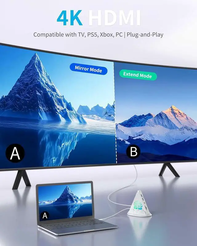 Alt view image 3 of 7 - USB C Hub, White 8 in 1 USB C Hub Multiport Adapter with 4K HDMI, 100W Power Charging, 5Gbps Type C 3.0, 3xUSB A 3.0, SD/TF Reader& RGB Lighting, White Dcoking Station for MacBook Air, Laptops(Tree)