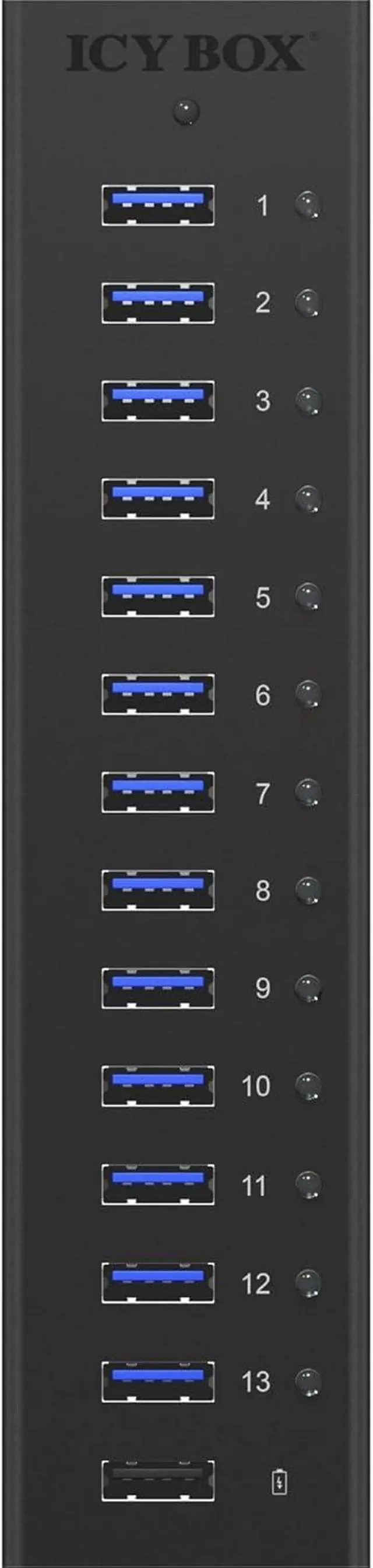 Alt view image 4 of 4 - ICY BOX Box IB-AC6113 13-Way USB 3.0 Hub with 12 V/5 A Power Adapter, Aluminium Housing and USB Charging Port, Black, 13x USB 3. + 1x Charging