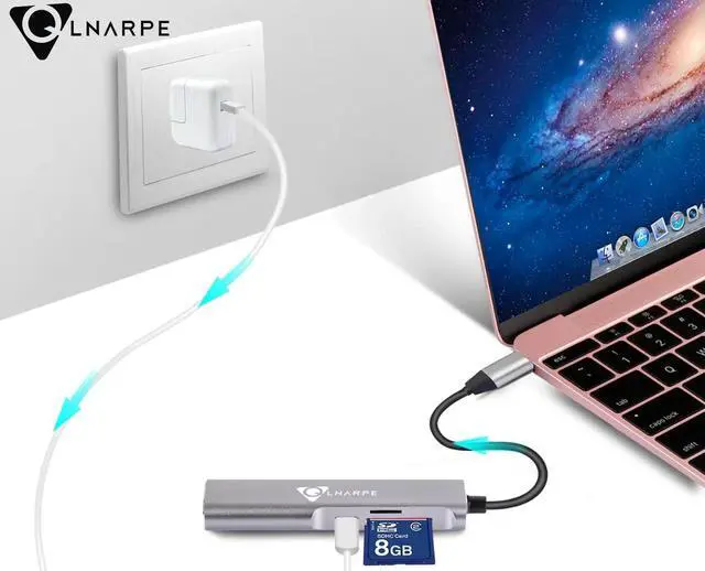 Alt view image 4 of 4 - 5 in 1 USB hubs USB C HUB with USB 3.0, HDMI, SD/Micro SD Cards Reader USB Type C PD Charging Adapter