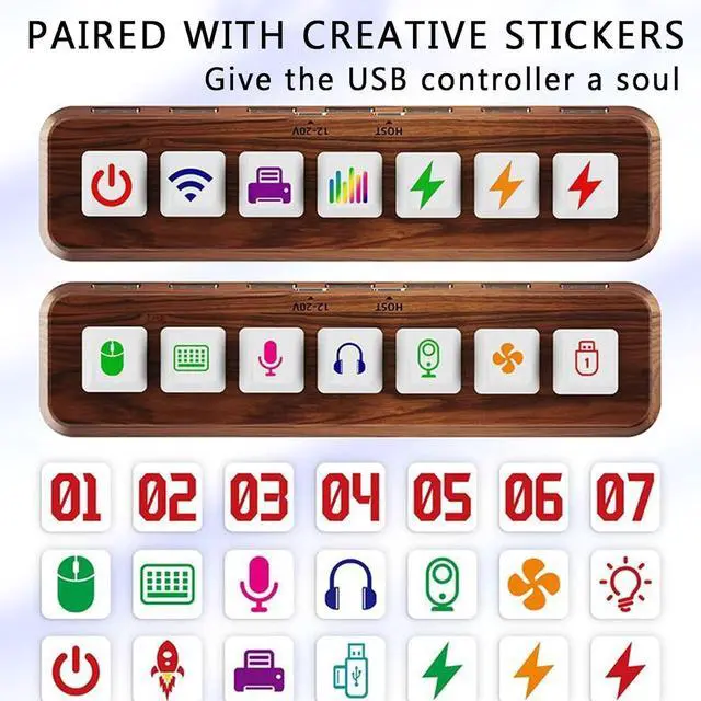 Alt view image 4 of 7 - Powered USB Hub, 7 Port USB Extension Hub, with RGB Color Light, USB3.0 5Gbps, Supports DIY Hot-Swap Shaft Caps, for Boyfriend Gift