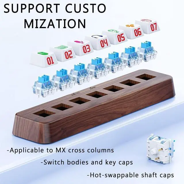 Alt view image 3 of 7 - Powered USB Hub, 7 Port USB Extension Hub, with RGB Color Light, USB3.0 5Gbps, Supports DIY Hot-Swap Shaft Caps, for Boyfriend Gift