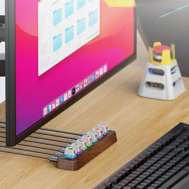 Alt view image 7 of 7 - Powered USB Hub, 7 Port USB Extension Hub, with RGB Color Light, USB3.0 5Gbps, Supports DIY Hot-Swap Shaft Caps, for Boyfriend Gift