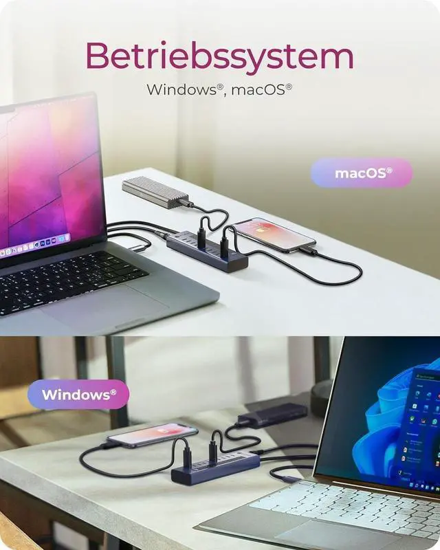Alt view image 7 of 7 - ICY Box 10-Port USB-C Hub, 9x USB 3.2 Gen 2 (10 Gbps), 1x USB-C Power Delivery 20 W, Aluminium Housing, 60 cm Cable, Includes Power Adapter, IB-HUB1450-C31