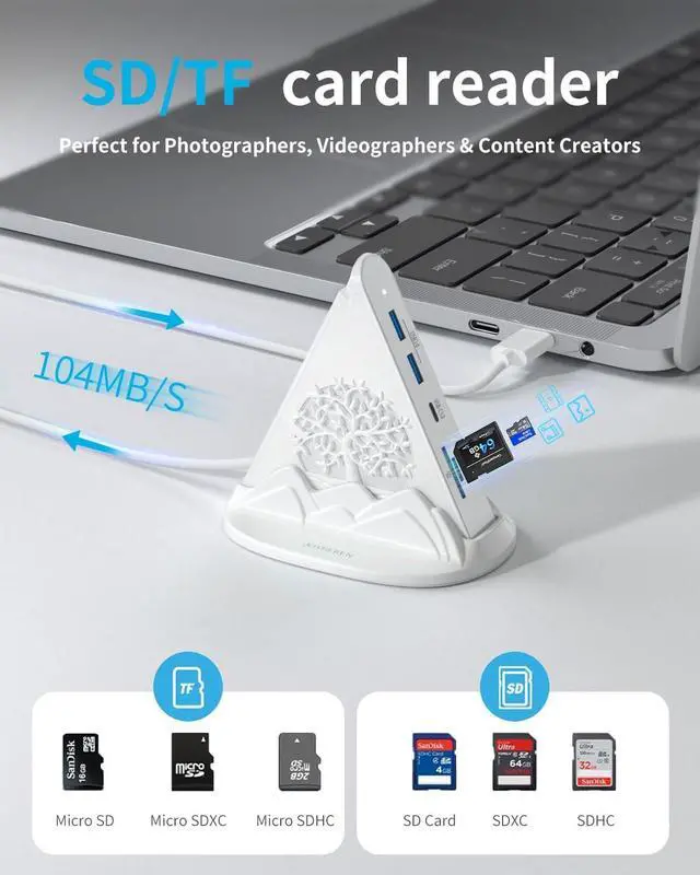 Alt view image 6 of 7 - USB C Hub, White 8 in 1 USB C Hub Multiport Adapter with 4K HDMI, 100W Power Charging, 5Gbps Type C 3.0, 3xUSB A 3.0, SD/TF Reader& RGB Lighting, White Dcoking Station for MacBook Air, Laptops(Tree)