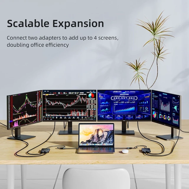 Alt view image 2 of 7 - USB to Dual HDMI Adapter 4K, USB 3.0/USB-C to 2 HDMI Displaylink Adapter for Dual Monitors, Extend & Mirror, Compatible with Windows, Apple MacM1/M2/M3, Driver Required