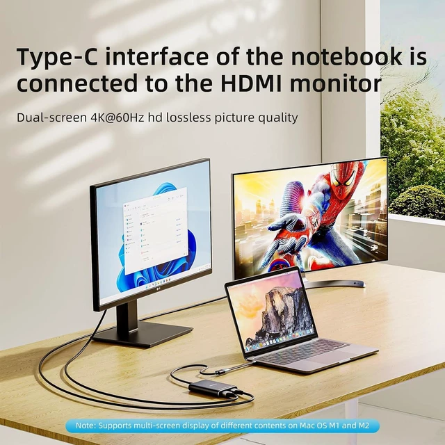 Alt view image 3 of 7 - USB to Dual HDMI Adapter 4K, USB 3.0/USB-C to 2 HDMI Displaylink Adapter for Dual Monitors, Extend & Mirror, Compatible with Windows, Apple MacM1/M2/M3, Driver Required