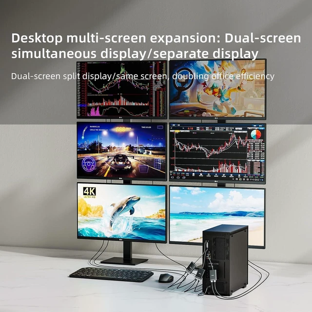 Alt view image 5 of 7 - USB to Dual HDMI Adapter 4K, USB 3.0/USB-C to 2 HDMI Displaylink Adapter for Dual Monitors, Extend & Mirror, Compatible with Windows, Apple MacM1/M2/M3, Driver Required
