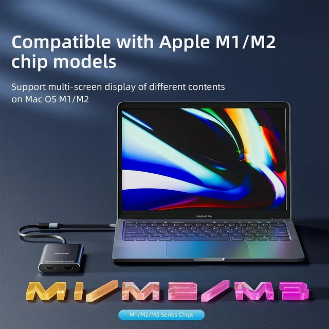 Alt view image 4 of 7 - USB to Dual HDMI Adapter 4K, USB 3.0/USB-C to 2 HDMI Displaylink Adapter for Dual Monitors, Extend & Mirror, Compatible with Windows, Apple MacM1/M2/M3, Driver Required