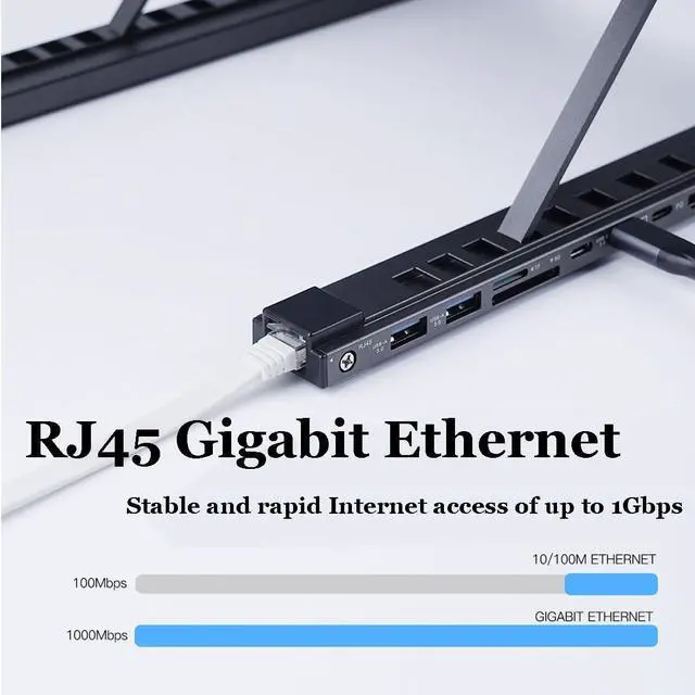 Alt view image 6 of 7 - 8-in-1 USB-C Laptop Stand, 8 in 1 USB C Hub with Docking Station, 4K HDMI, 2 USB 3.0, PD 100W (Silver)