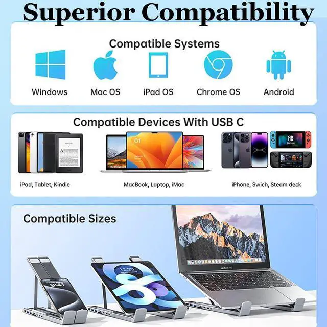 Alt view image 7 of 7 - 8-in-1 USB-C Laptop Stand, 8 in 1 USB C Hub with Docking Station, 4K HDMI, 2 USB 3.0, PD 100W (Silver)