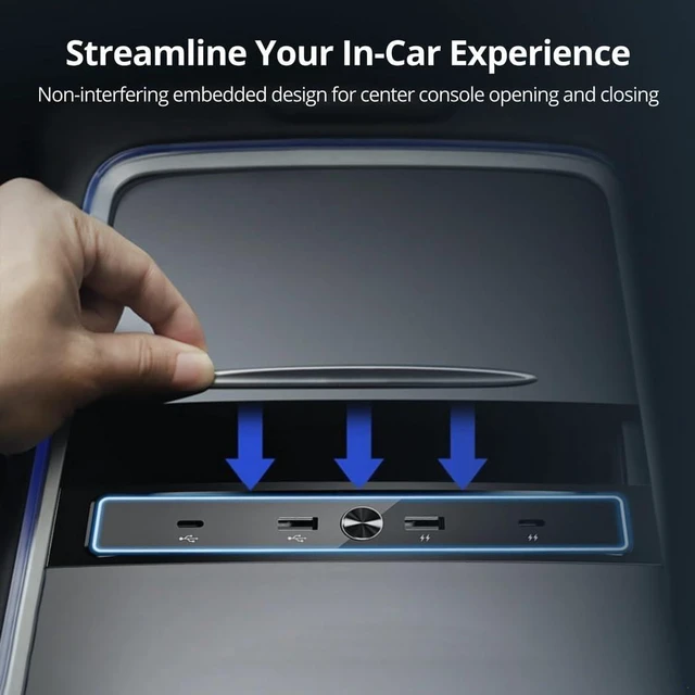 Alt view image 5 of 7 - 4-Port USB Hub for Model 3/Y (2021-2023), Led-Backlit Docking Station, Center Console Adapter for Charging and Data