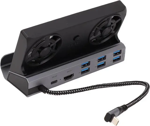 Alt view image 7 of 7 - USB C Docking Station for Steam Deck 9 in 1 Hub with Dual Fans Cooling Stand 4K at 60Hz 2.0 1000Mbps Ethernet 100W PD Fit for ROG Ally Game Console