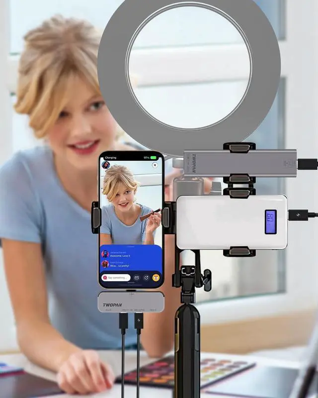 Alt view image 4 of 5 - USB C iPhone Hub with Aluminum M.2 NVMe SATA SSD Enclosure for ProRes 4K Video Recording