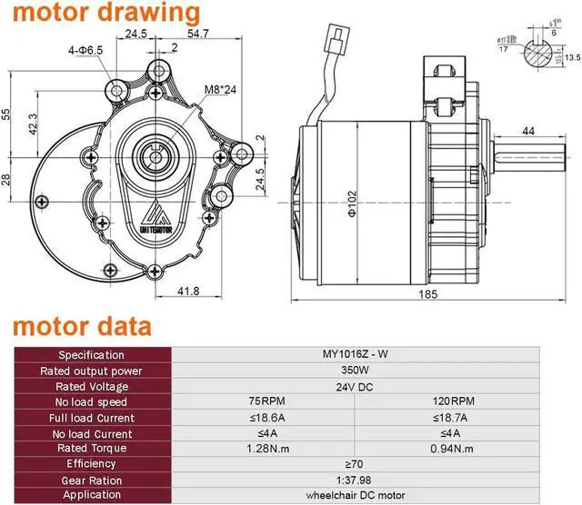 Alt view image 2 of 6 - L-faster 10 Inch Wheel 24V 700W Dual Drive Motor Kit 4.10-4 Off-Road Tire 2WD Joystick Remote for Electric Trolley Cart Bike (No Joystick, Max Speed 4kph)