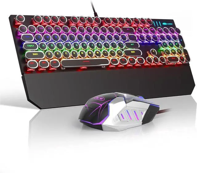Main image of Retro Typewriter Keyboard and Mouse Combo, Cute Black Keyboard with Linear Red Switches, Full Size Wired Mechanical Gaming Keyboard, Cool Light Up Keyboard and Mouse for Gaming,Work,Mac,PC,Windows