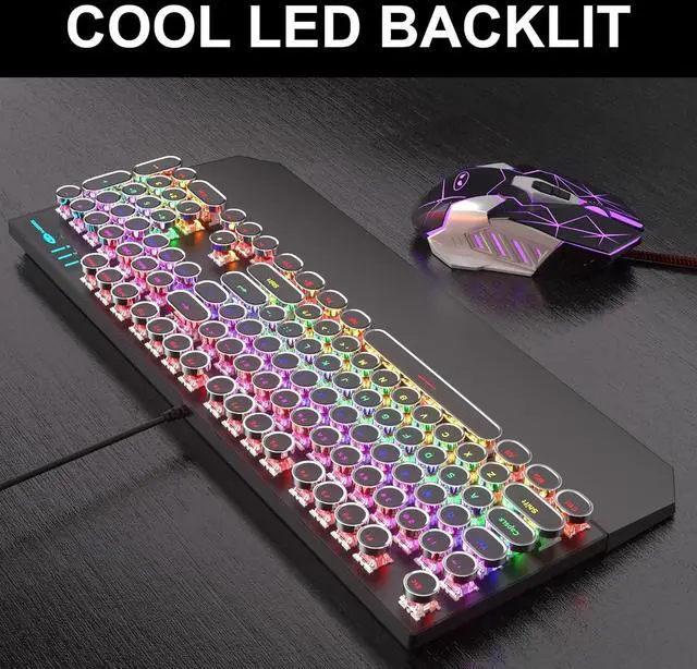 Alt view image 3 of 7 - Retro Typewriter Keyboard and Mouse Combo, Cute Black Keyboard with Linear Red Switches, Full Size Wired Mechanical Gaming Keyboard, Cool Light Up Keyboard and Mouse for Gaming,Work,Mac,PC,Windows