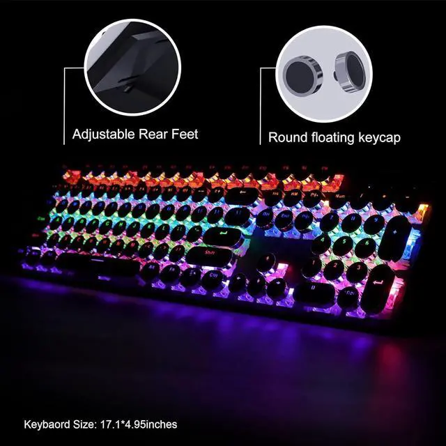 Alt view image 4 of 7 - Retro Typewriter Keyboard and Mouse Combo, Cute Black Keyboard with Linear Red Switches, Full Size Wired Mechanical Gaming Keyboard, Cool Light Up Keyboard and Mouse for Gaming,Work,Mac,PC,Windows