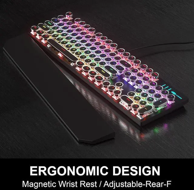Alt view image 5 of 7 - Retro Typewriter Keyboard and Mouse Combo, Cute Black Keyboard with Linear Red Switches, Full Size Wired Mechanical Gaming Keyboard, Cool Light Up Keyboard and Mouse for Gaming,Work,Mac,PC,Windows