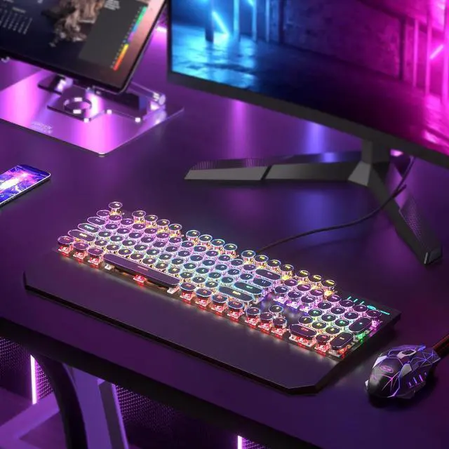 Alt view image 7 of 7 - Retro Typewriter Keyboard and Mouse Combo, Cute Black Keyboard with Linear Red Switches, Full Size Wired Mechanical Gaming Keyboard, Cool Light Up Keyboard and Mouse for Gaming,Work,Mac,PC,Windows