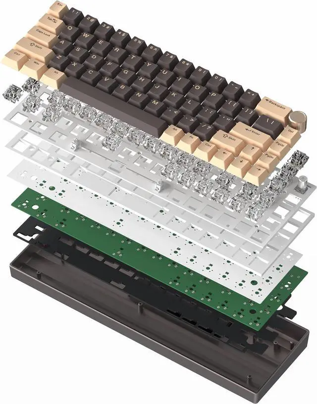 Alt view image 2 of 7 - KG18 Wired Mechanical Keyboard - Beige Green, Aluminum Alloy Base, RGB Backlight, Support Key Macro Definition QMK/VIA, hot-swappable Gasket Structure, Metal knob