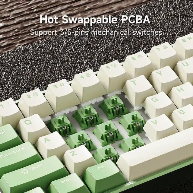 Alt view image 3 of 7 - KG18 Wired Mechanical Keyboard - Beige Green, Aluminum Alloy Base, RGB Backlight, Support Key Macro Definition QMK/VIA, hot-swappable Gasket Structure, Metal knob