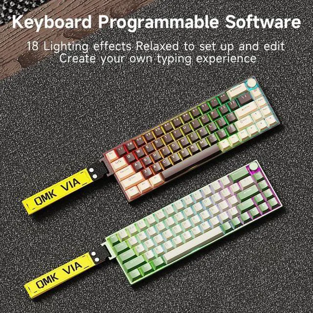 Alt view image 6 of 7 - KG18 Wired Mechanical Keyboard - Beige Green, Aluminum Alloy Base, RGB Backlight, Support Key Macro Definition QMK/VIA, hot-swappable Gasket Structure, Metal knob