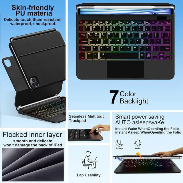 Alt view image 5 of 7 - Keyboard Case for iPad Air 13 inch (M3 2025/M2, 2024),iPad Pro 12.9 inch (3/4/5/6th Gen)Magic-Style Magnetic  Floating Cantilever Stand  Backlit Keyboard Case with Multi-Touch Trackpad