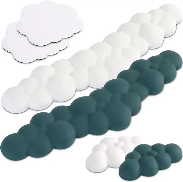 Main image of Qloud Cloud Wrist Rest Set - White and Teal Cute Desk Accessories Pack - Keyboard Wrist Rest Bundle - Keyboard Pad Wrist Rest for Computer Keyboard Pair - White and Teal Office Desk Accessories
