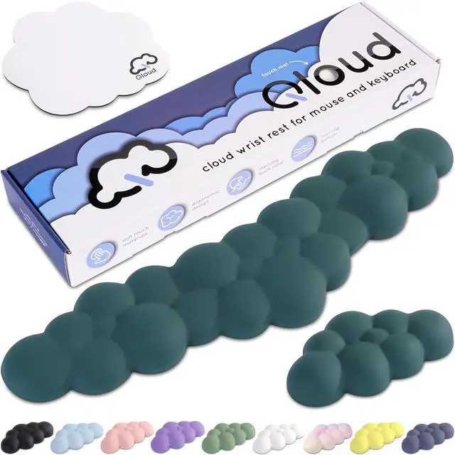 Alt view image 3 of 7 - Qloud Cloud Wrist Rest Set - White and Teal Cute Desk Accessories Pack - Keyboard Wrist Rest Bundle - Keyboard Pad Wrist Rest for Computer Keyboard Pair - White and Teal Office Desk Accessories