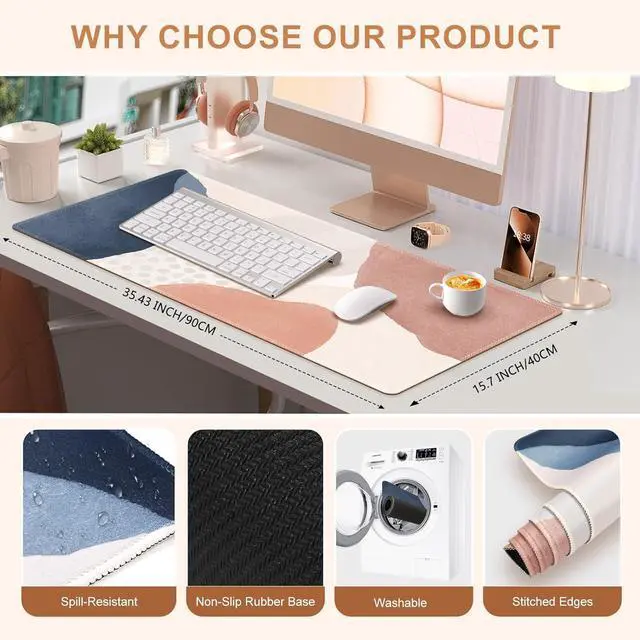 Alt view image 2 of 7 - HAOCOO Desk Mat, Ergonomic Mouse Pad Wrist Support and Keyboard Wrist Rest, 4 PCS Computer Mouse Pads for Desk with Coaster Set, Memory Foam Mousepad with Non-Slip PU Base for Home Office, Boho
