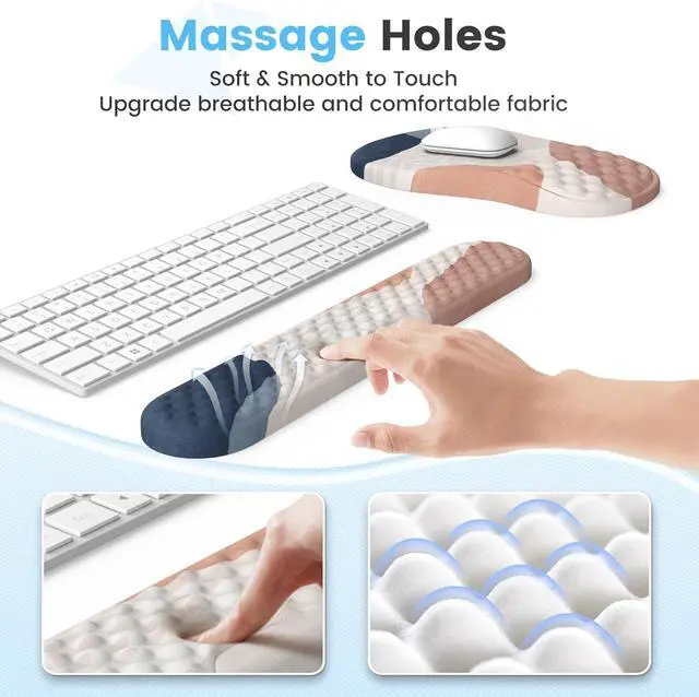 Alt view image 4 of 7 - HAOCOO Desk Mat, Ergonomic Mouse Pad Wrist Support and Keyboard Wrist Rest, 4 PCS Computer Mouse Pads for Desk with Coaster Set, Memory Foam Mousepad with Non-Slip PU Base for Home Office, Boho