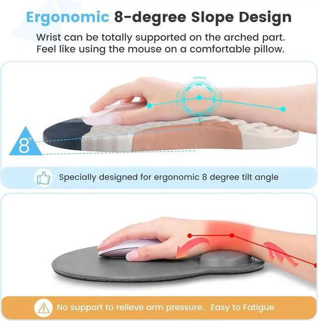 Alt view image 3 of 7 - HAOCOO Desk Mat, Ergonomic Mouse Pad Wrist Support and Keyboard Wrist Rest, 4 PCS Computer Mouse Pads for Desk with Coaster Set, Memory Foam Mousepad with Non-Slip PU Base for Home Office, Boho