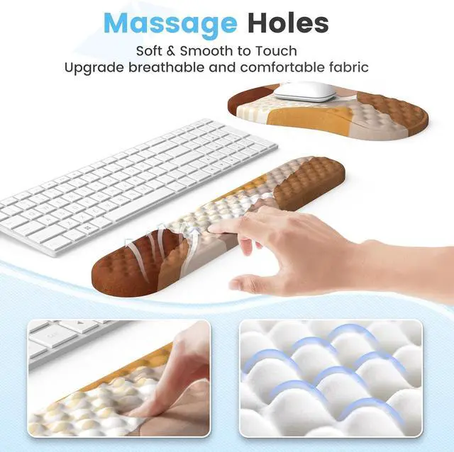 Alt view image 3 of 7 - HAOCOO Ergonomic Mouse Pad with Wrist Support and Keyboard Pad Set, 3 PCS Computer Carpal Tunnel Mouse Pads for Desk with Coaster, Memory Foam Mousepad for Home Office, Boho