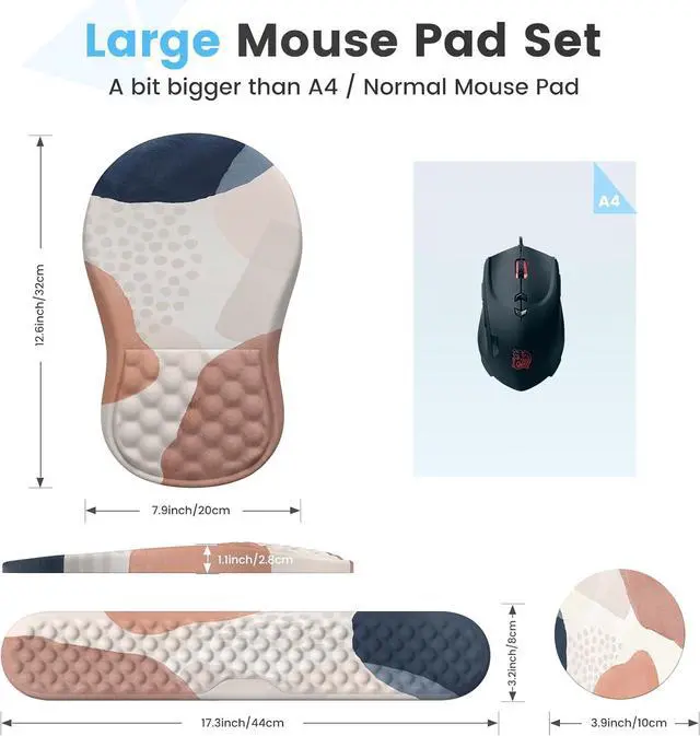 Alt view image 7 of 7 - HAOCOO Desk Mat, Ergonomic Mouse Pad Wrist Support and Keyboard Wrist Rest, 4 PCS Computer Mouse Pads for Desk with Coaster Set, Memory Foam Mousepad with Non-Slip PU Base for Home Office, Boho