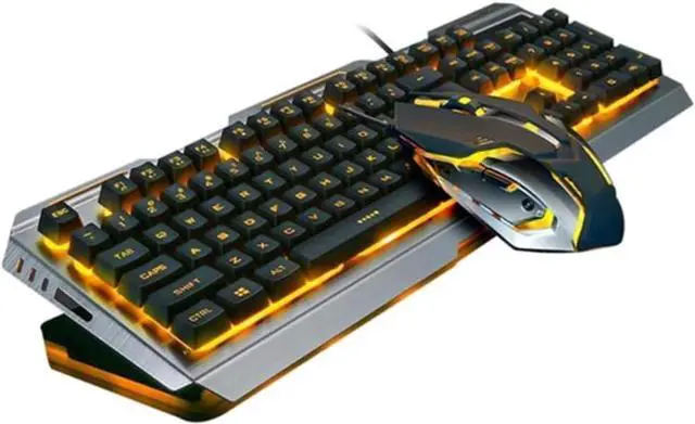 Main image of Cool Yellow Led Backlit Mechanical Keyboard and Mouse USB Gaming Gear Retro Design Floating Keys and Backlight for Gamers Tungsten Golden