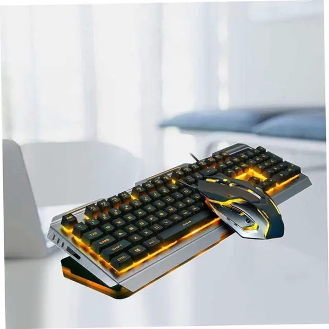 Alt view image 2 of 7 - ARTIBETTER Ergonomic Gaming Keyboard Mouse Set Yellow Led Backlight Mechanical Keyboard Tungsten Golden Design