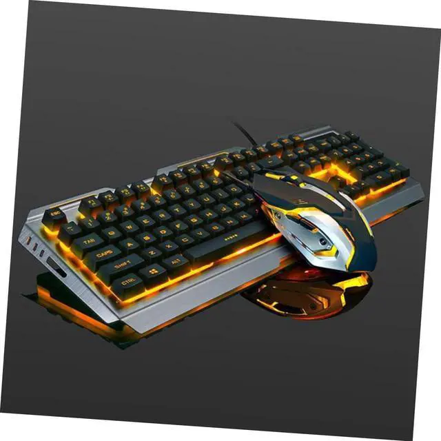 Alt view image 4 of 7 - ARTIBETTER Ergonomic Gaming Keyboard Mouse Set Yellow Led Backlight Mechanical Keyboard Tungsten Golden Design