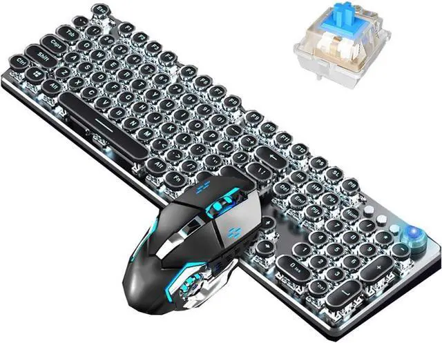 Main image of Mechanical Keyboard and Mouse Set, Green Shaft/Black Shaft/Tea Shaft Gaming Keyboard, Metal Material Panel, Retro 104 Key Wired Laptop Desktop Office Keyboard (Color : White Light-Green Shaft)